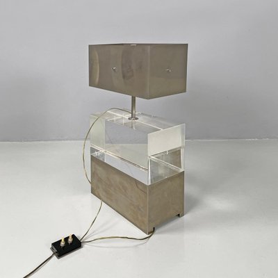 Italian Modern Rectangular Table Lamp in Metal and Transparent Acrylic Glass, 1970s-GDD-2024297