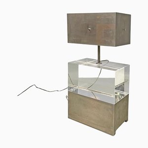 Italian Modern Rectangular Table Lamp in Metal and Transparent Acrylic Glass, 1970s-GDD-2024297