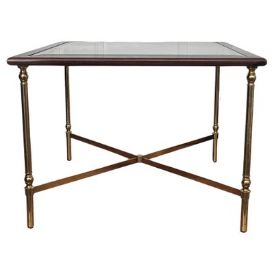 Italian Modern Regency Neoclassical Squared Wood, Brass & Glass Coffee Table by Milo Baughman, 1960s-EUP-1724490