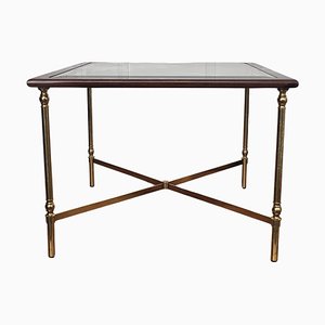 Italian Modern Regency Neoclassical Squared Wood, Brass & Glass Coffee Table by Milo Baughman, 1960s-EUP-1724490