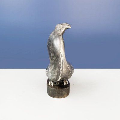 Italian Modern Rooster Statue in Grey Ceramic and Wood, 1980s-GDD-1363149