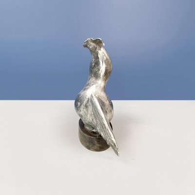 Italian Modern Rooster Statue in Grey Ceramic and Wood, 1980s-GDD-1363149