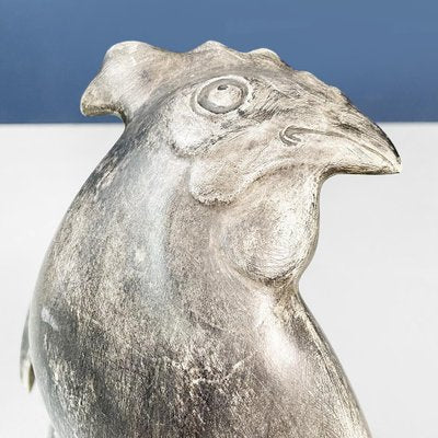 Italian Modern Rooster Statue in Grey Ceramic and Wood, 1980s-GDD-1363149