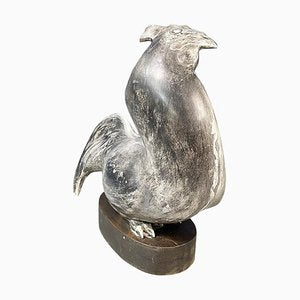 Italian Modern Rooster Statue in Grey Ceramic and Wood, 1980s-GDD-1363149