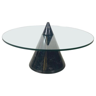 Italian Modern Round Coffe Table in Glass with Black Marble Conical Base, 1980s-GDD-1793373