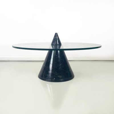 Italian Modern Round Coffe Table in Glass with Black Marble Conical Base, 1980s-GDD-1793373