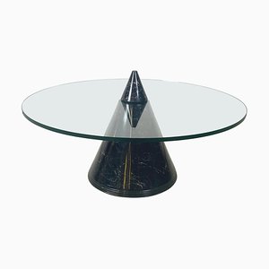 Italian Modern Round Coffe Table in Glass with Black Marble Conical Base, 1980s-GDD-1793373