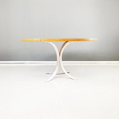 Italian Modern Round Dining Table in White Metal and Wood, 1970s-GDD-1419202