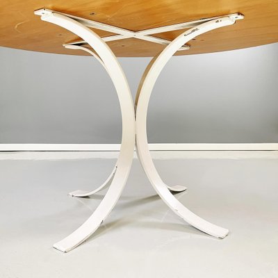 Italian Modern Round Dining Table in White Metal and Wood, 1970s-GDD-1419202