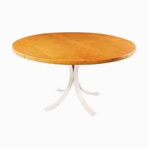 Italian Modern Round Dining Table in White Metal and Wood, 1970s-GDD-1419202