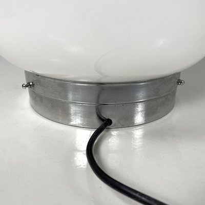 Italian Modern Round Table Lamp with Curved Profiles Metal and White Glass, 1970s-GDD-2024296