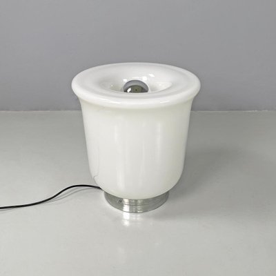 Italian Modern Round Table Lamp with Curved Profiles Metal and White Glass, 1970s-GDD-2024296