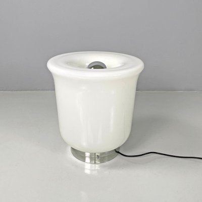 Italian Modern Round Table Lamp with Curved Profiles Metal and White Glass, 1970s-GDD-2024296