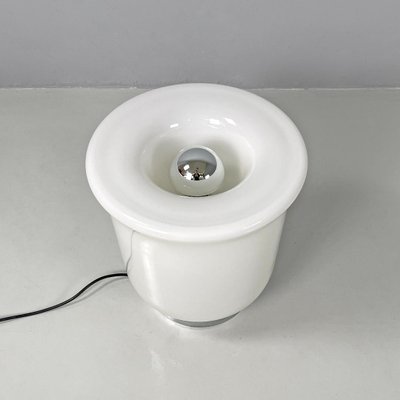 Italian Modern Round Table Lamp with Curved Profiles Metal and White Glass, 1970s-GDD-2024296