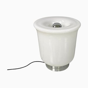 Italian Modern Round Table Lamp with Curved Profiles Metal and White Glass, 1970s-GDD-2024296