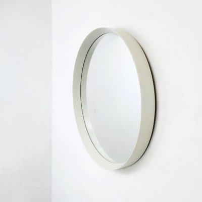 Italian Modern Round White Wood Wall Mirror, 1980s-GDD-1327043