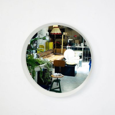 Italian Modern Round White Wood Wall Mirror, 1980s-GDD-1327043