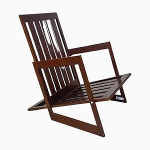 Italian Modern Slanted Wood Armchair, 1980s-GDD-1796881