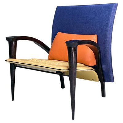 Italian Modern Solid Wood & Leather Multicolor Armchair, 1980s-GDD-1344886