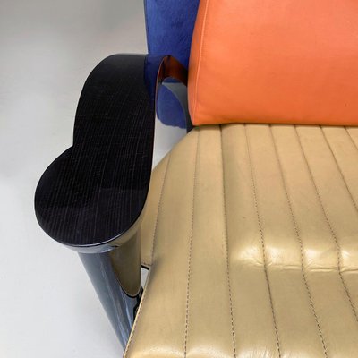 Italian Modern Solid Wood & Leather Multicolor Armchair, 1980s-GDD-1344886