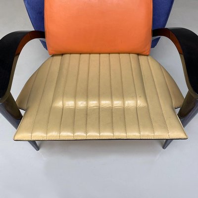 Italian Modern Solid Wood & Leather Multicolor Armchair, 1980s-GDD-1344886