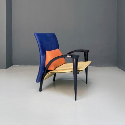 Italian Modern Solid Wood & Leather Multicolor Armchair, 1980s-GDD-1344886