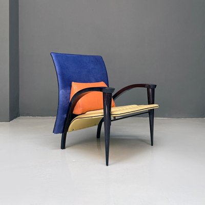 Italian Modern Solid Wood & Leather Multicolor Armchair, 1980s-GDD-1344886