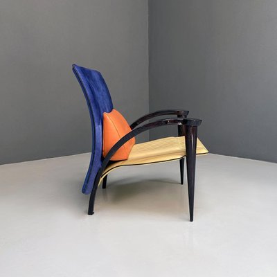 Italian Modern Solid Wood & Leather Multicolor Armchair, 1980s-GDD-1344886