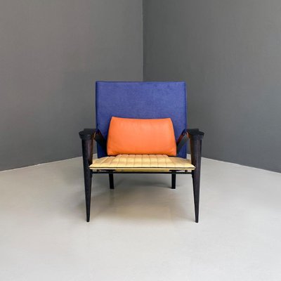 Italian Modern Solid Wood & Leather Multicolor Armchair, 1980s-GDD-1344886