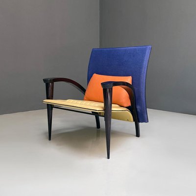 Italian Modern Solid Wood & Leather Multicolor Armchair, 1980s-GDD-1344886