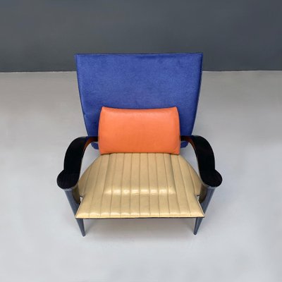 Italian Modern Solid Wood & Leather Multicolor Armchair, 1980s-GDD-1344886