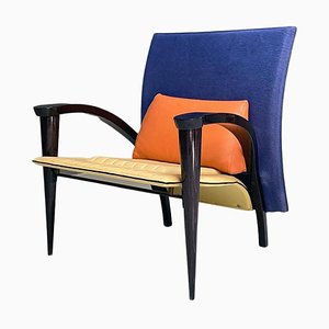 Italian Modern Solid Wood & Leather Multicolor Armchair, 1980s-GDD-1344886