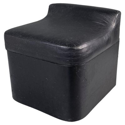 Italian Modern Squared Stool in Black Faux Leather with Wheels, 1980s-GDD-1784817