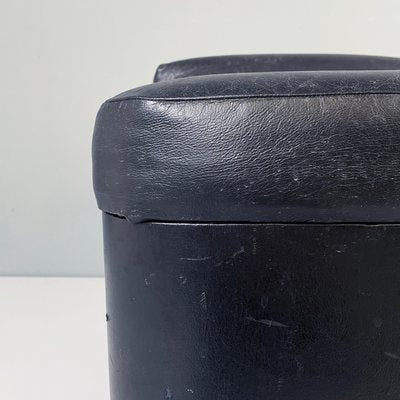 Italian Modern Squared Stool in Black Faux Leather with Wheels, 1980s-GDD-1784817