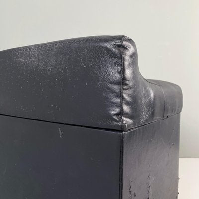 Italian Modern Squared Stool in Black Faux Leather with Wheels, 1980s-GDD-1784817