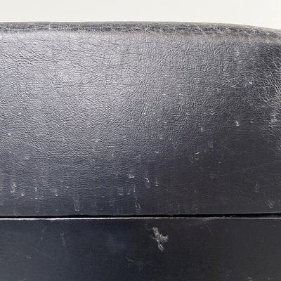 Italian Modern Squared Stool in Black Faux Leather with Wheels, 1980s-GDD-1784817