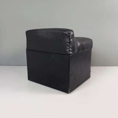 Italian Modern Squared Stool in Black Faux Leather with Wheels, 1980s-GDD-1784817