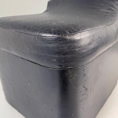 Italian Modern Squared Stool in Black Faux Leather with Wheels, 1980s-GDD-1784817