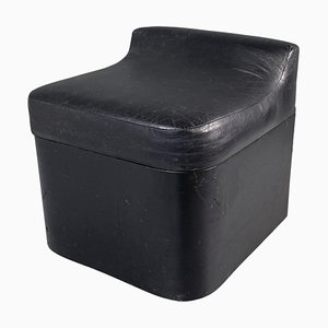 Italian Modern Squared Stool in Black Faux Leather with Wheels, 1980s-GDD-1784817