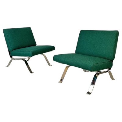 Italian Modern Steel and Green Cotton Lounge Chairs attributed to Gastone Rinaldi, 1970s, Set of 2-GDD-1419216