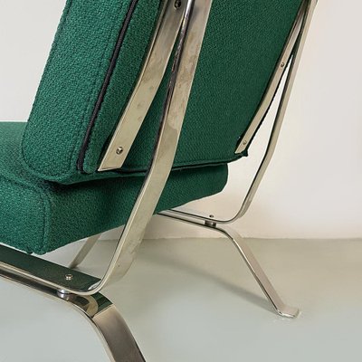 Italian Modern Steel and Green Cotton Lounge Chairs attributed to Gastone Rinaldi, 1970s, Set of 2-GDD-1419216