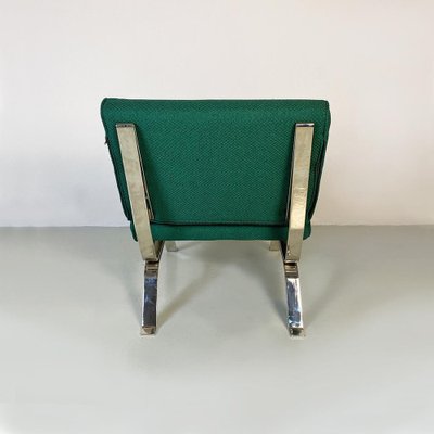 Italian Modern Steel and Green Cotton Lounge Chairs attributed to Gastone Rinaldi, 1970s, Set of 2-GDD-1419216