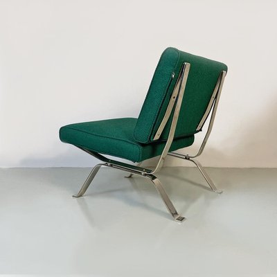 Italian Modern Steel and Green Cotton Lounge Chairs attributed to Gastone Rinaldi, 1970s, Set of 2-GDD-1419216