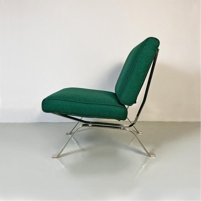 Italian Modern Steel and Green Cotton Lounge Chairs attributed to Gastone Rinaldi, 1970s, Set of 2-GDD-1419216