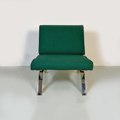 Italian Modern Steel and Green Cotton Lounge Chairs attributed to Gastone Rinaldi, 1970s, Set of 2-GDD-1419216