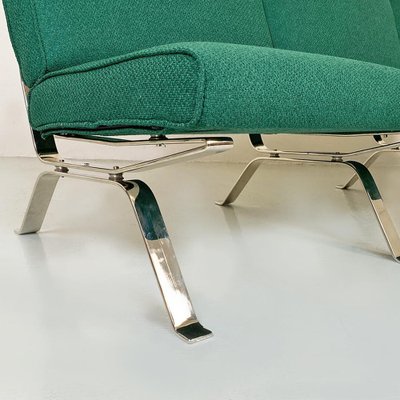 Italian Modern Steel and Green Cotton Lounge Chairs attributed to Gastone Rinaldi, 1970s, Set of 2-GDD-1419216