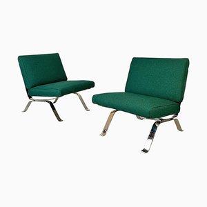 Italian Modern Steel and Green Cotton Lounge Chairs attributed to Gastone Rinaldi, 1970s, Set of 2-GDD-1419216