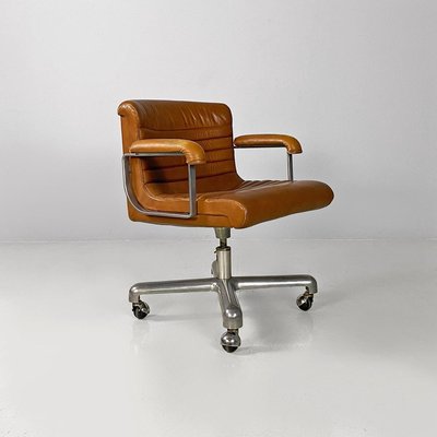 Italian Modern Steel & Leather Office Chairs attributed to Ettore Sottsass for Poltronova, 1970, Set of 2-GDD-2035229