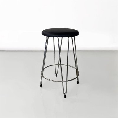 Italian Modern Stool in Black Leatherette and Steel, 1970s-GDD-1796882