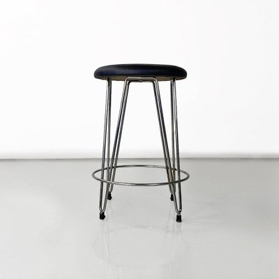 Italian Modern Stool in Black Leatherette and Steel, 1970s-GDD-1796882